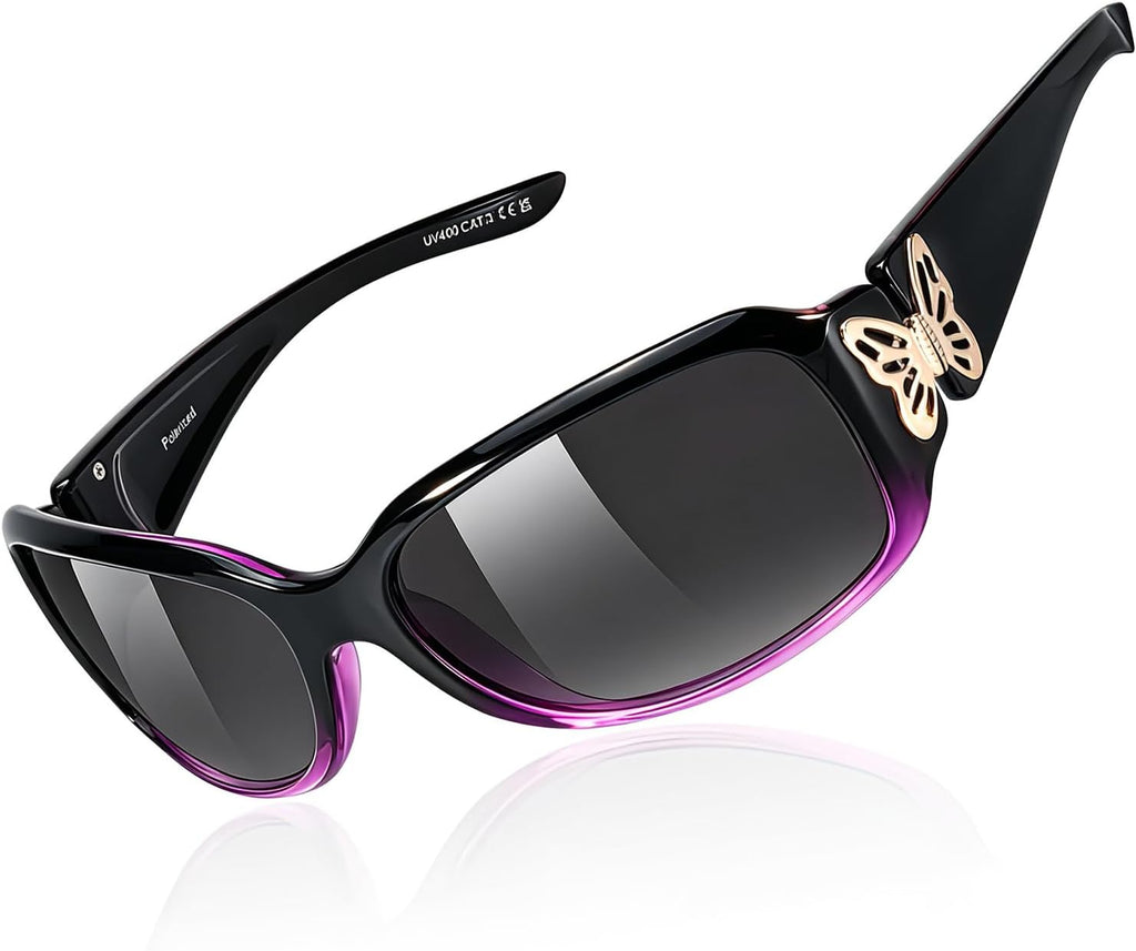 TJUTR Polarized Sunglasses for Women with Wrap Around Butterfly Design, Trendy Jackie-O Style for UV400 Protection