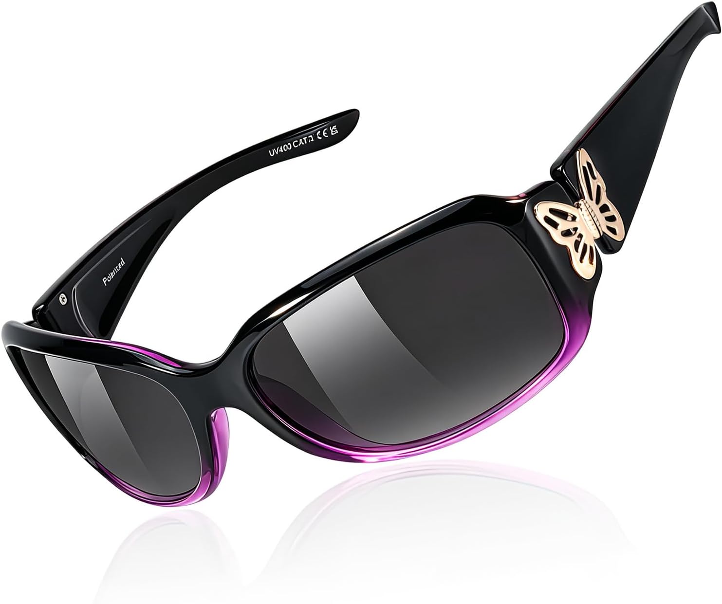 TJUTR Polarized Sunglasses for Women with Wrap Around Butterfly Design, Trendy Jackie-O Style for UV400 Protection