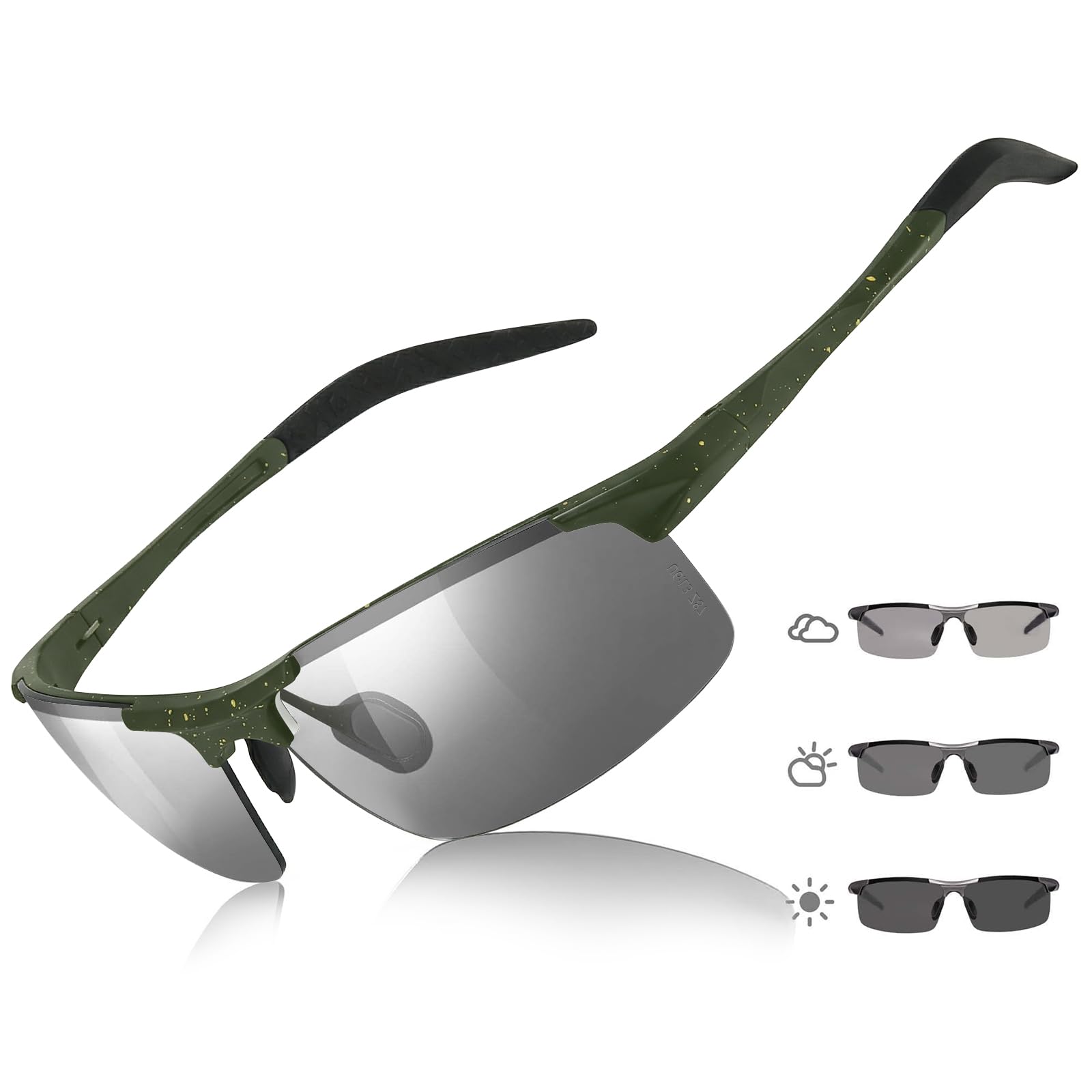 TJUTR Mens Photochromic Sunglasses Day & Night Driving Z87 Sun Glasses Polarized UV400 Protection Safety Glasses