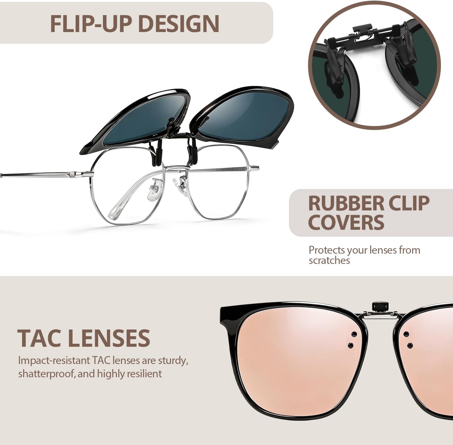 TJUTR Oversized Polarized Clip-On Sunglasses Over Prescription Glasses, Trendy Square Framed Like Sunglasses UV400 Protection
