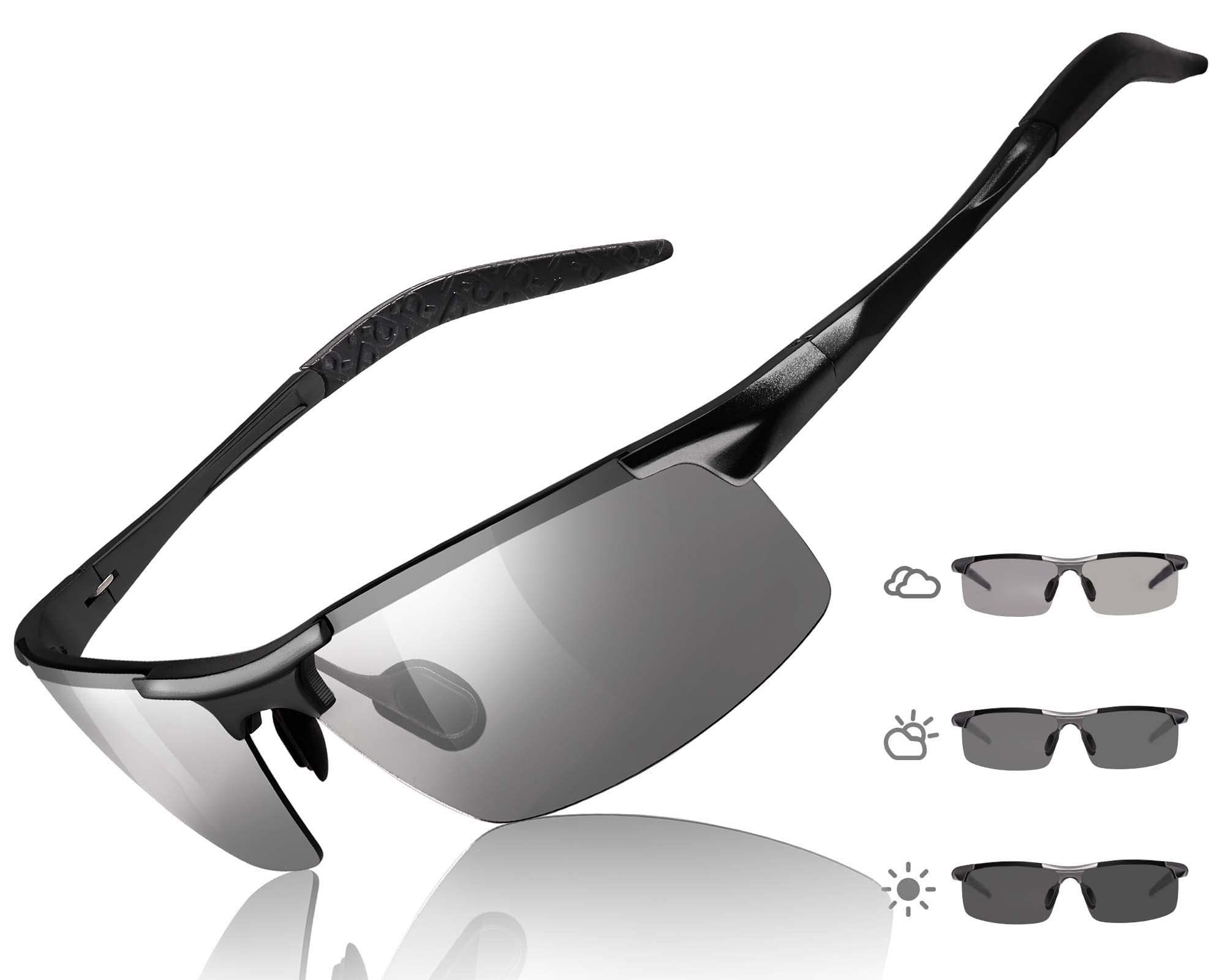 TJUTR Mens Photochromic Sunglasses Day & Night Driving Z87 Sun Glasses Polarized UV400 Protection Safety Glasses