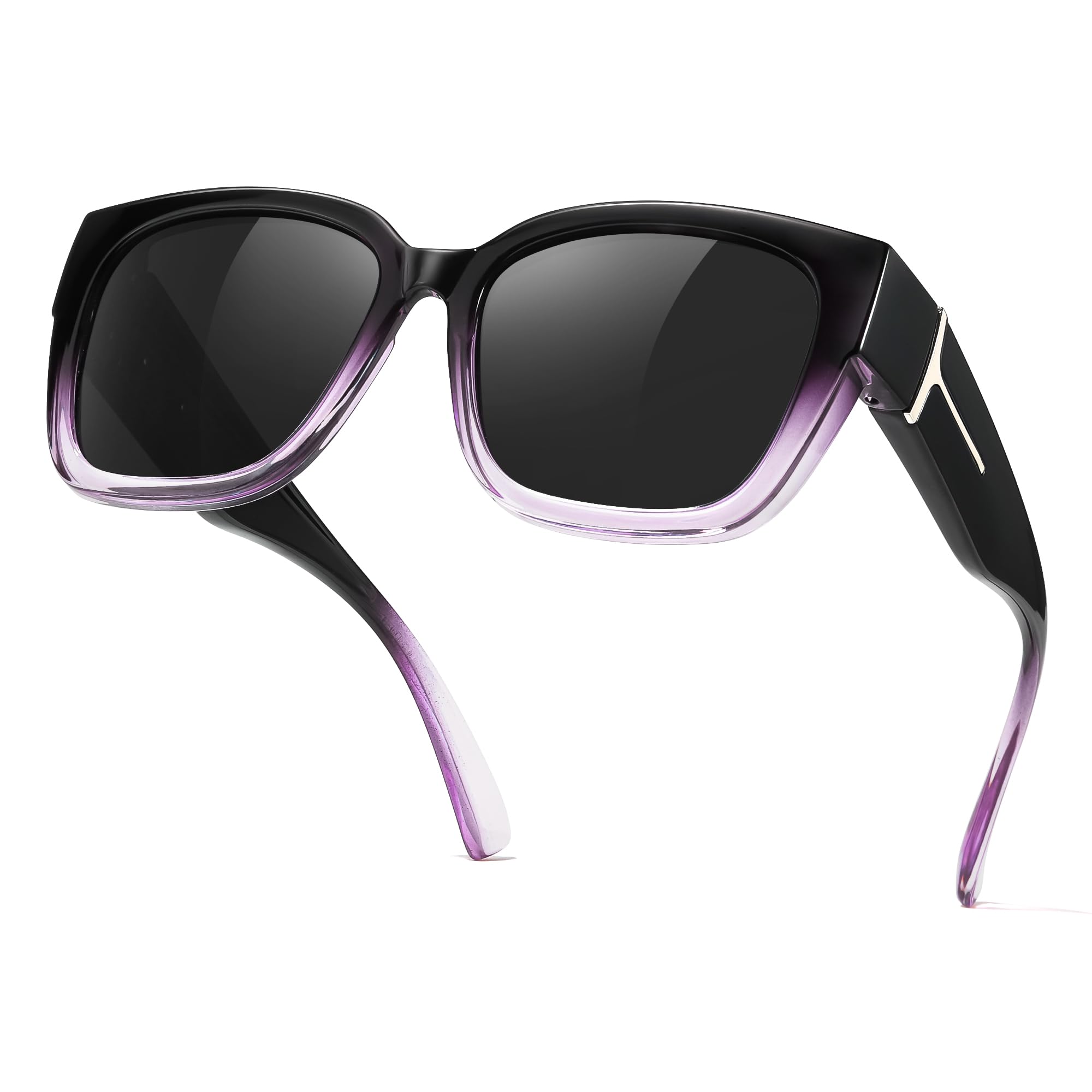 TJUTR Polarized Fit Over Glasses Sunglasses for Women Men, Oversized Square Wrap Around UV400 Protection Shades for Driving