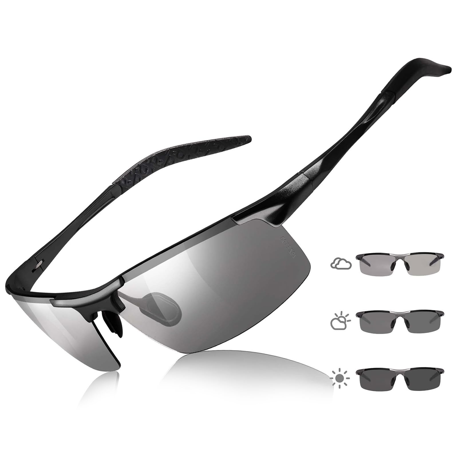 TJUTR Mens Photochromic Sunglasses Day & Night Driving Z87 Sun Glasses Polarized UV400 Protection Safety Glasses