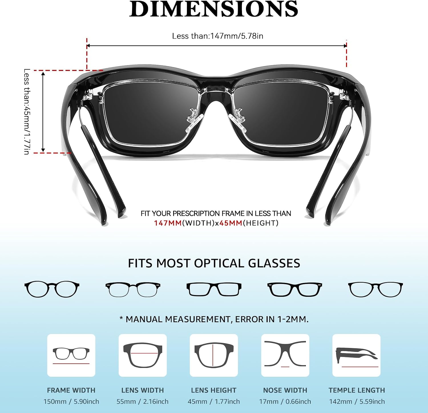 TJUTR Polarized Fit Over Glasses Sunglasses for Men Women, Wrap Around Square Sun Glasses UV400 Protection Shades for Driving