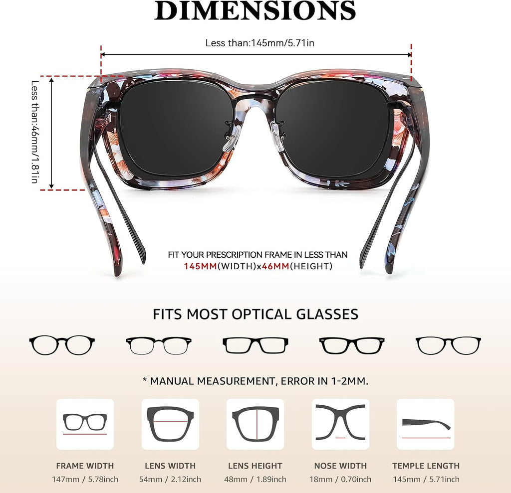 TJUTR Polarized Fit Over Sunglasses for Women Men, Oversized Square Wrap Around Sun Glasses UV400 Protection Shades TS2616