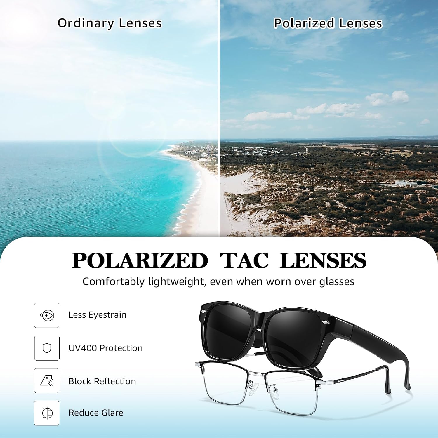 TJUTR Polarized Fit Over Glasses Sunglasses for Men Women, Wrap Around Square Sun Glasses UV400 Protection Shades for Driving