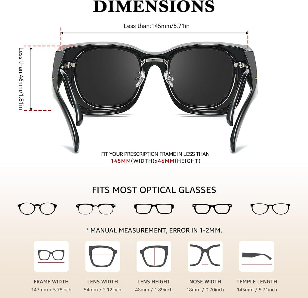 TJUTR Polarized Fit Over Glasses Sunglasses for Women, Oversized Square Sun Glasses UV400 Protection Shades for Driving