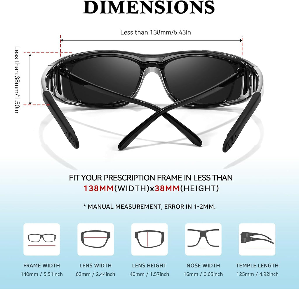 TJUTR Polarized Fit Over Glasses Sunglasses for Men Women, Wrap Around UV400 Protection Sunglasses TS2611