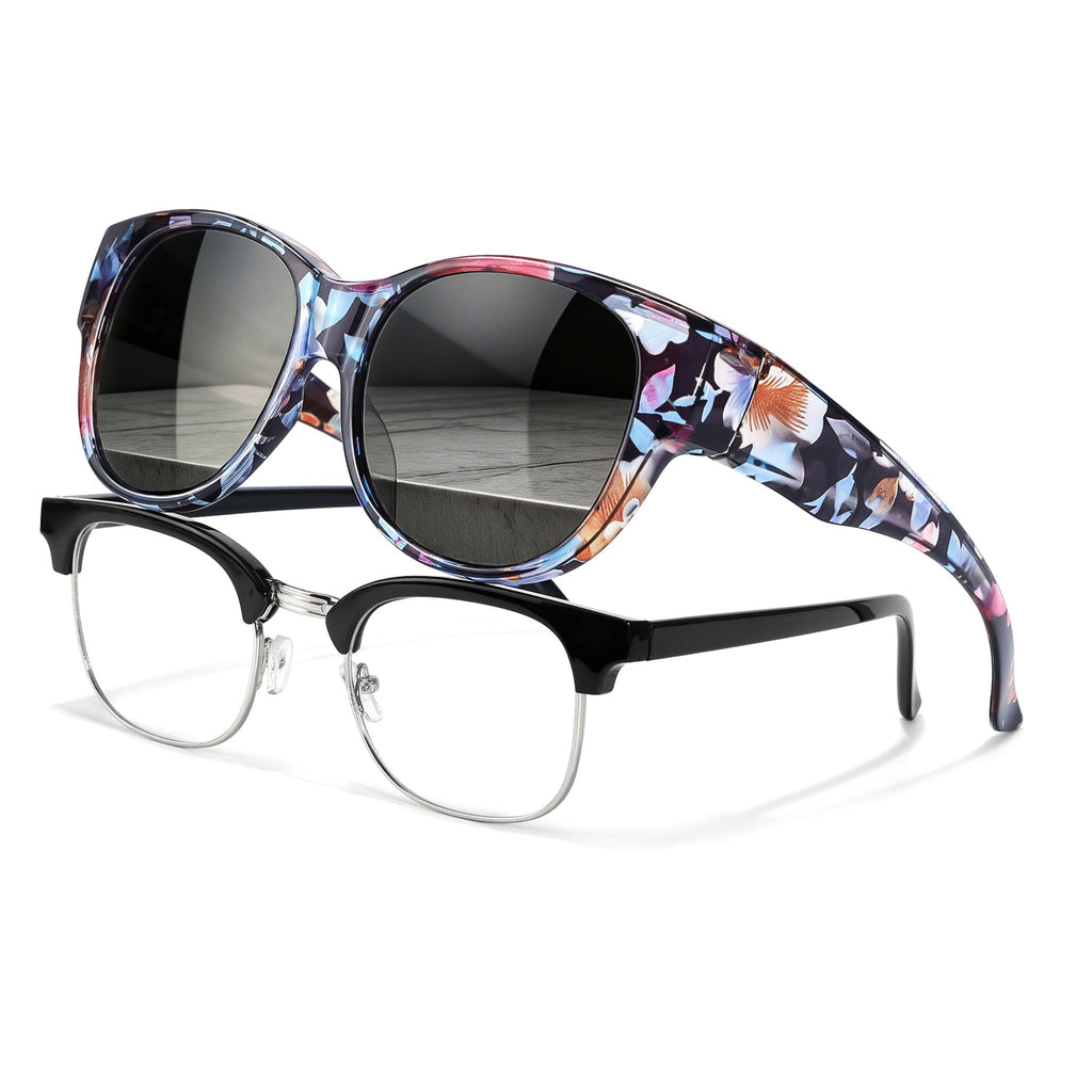 TJUTR Polarized Sunglasses Fit Over Glasses for Women, Oversized Trendy Wrap Around Shades with UV400 Protection