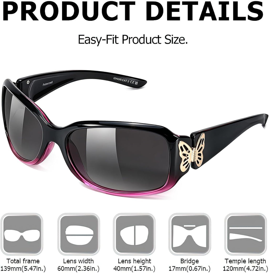 TJUTR Polarized Sunglasses for Women with Wrap Around Butterfly Design, Trendy Jackie-O Style for UV400 Protection